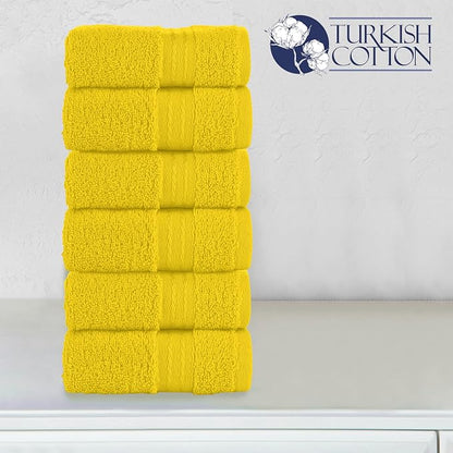 Elegant Comfort Premium Turkish Cotton 6 Pack Washcloths Set - 13 x 13 inch, Luxurious Hotel Spa Quality 100% Turkish Cotton 6PC Washcloth Set - Highly Absorbent - Soft Bathroom Towels, Yellow