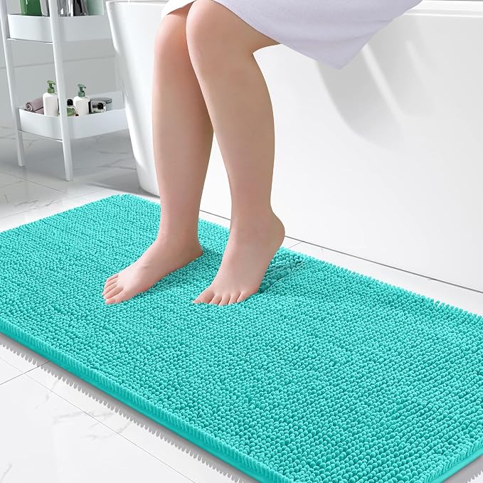 OLANLY Large Bathroom Rugs 50x30, Extra Soft Absorbent Chenille Bath Rugs | Teal, Quick-Drying Rubber Backing, Machine Washable Bath Mat for Bathroom Floor, Tub and Shower, Home Decor Accessories