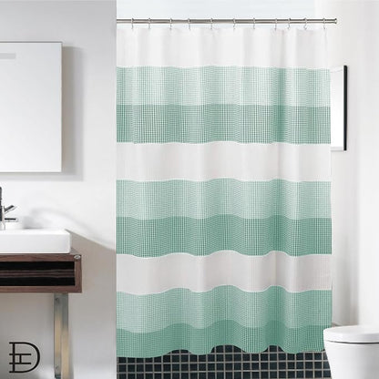 Ombre Waffle Shower Curtain with 12 Roller Ball Hooks - Spa Green 70" x 72" - Water Resistant Polyester Blend, Washable Perfect Cloth Shower Curtain for Stylish Bathrooms