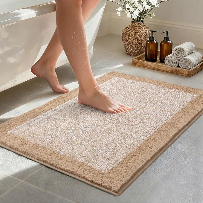 36x24 Large Bathroom Rugs Washable Non Slip, Beige Bath Mat for Bathroom Floor Tub, Soft Absorbent Quick Dry Mats for Shower, Bathtub,Home Decor