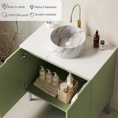 30" Bathroom Vanity with Sink, Modern Bathroom Vanities with Durable Marble Ceramic Basin and Sintered Stone Countertop, Soft Closing Door, Freestanding Bathroom Cabinet, Soft Green