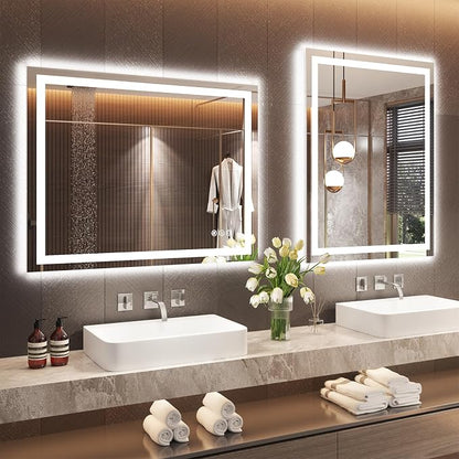 Snowdool 36 x 36 in LED Bathroom Mirror, Front and Backlit, Anti-Fog | Front and Backlit, 3 Color Temperatures, Anti-Fog, Tempered Glass