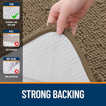 OLANLY Bathroom Runner Rugs 47x20, Extra Soft Absorbent Chenille Bath Rugs | Tan, Quick-Drying Rubber Backing, Machine Washable Long Bath Mat for Bathroom Floor, Tub and Shower, Home Decor Accessories