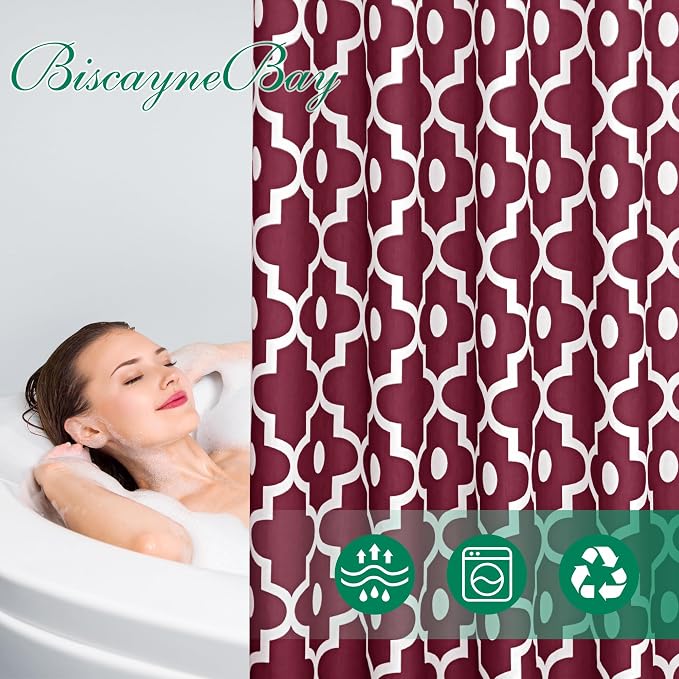 Fabric Modern Extra Long Shower Curtains for Bathroom-Burgundy and White | 72"W x 84"L Textured Faux Linen Elegant Classic Moroccan Bath Decor-Hotel Quality Transitional Washable & Breathable Cloth