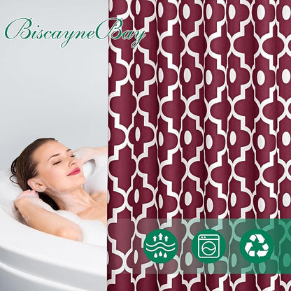 Fabric Modern Extra Long Shower Curtains for Bathroom-Burgundy and White | 72"W x 84"L Textured Faux Linen Elegant Classic Moroccan Bath Decor-Hotel Quality Transitional Washable & Breathable Cloth