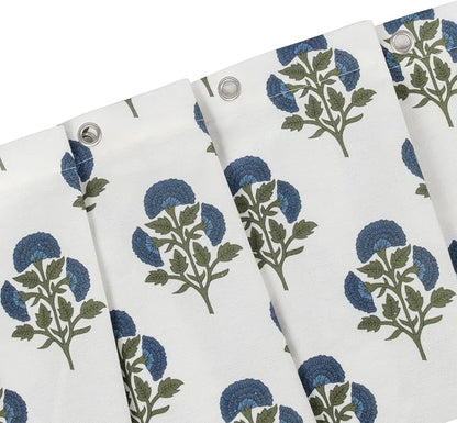 MUGINYU Blue Floral Shower Curtain Sets - 72x72 Inches,Cotton Blend Cloth Fabric,Girly Cute Coquette Style with Green Block Print for French Country Bathroom Decor