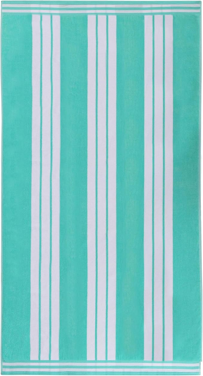 Superior Cotton Cabana Striped Beach Towels, Colorful Towels for Adult, Kid, Pool, Swimming, Sand, Travel, Large Oversized, Absorbent, Fast Drying, Bath Basics, Cabana Collection, 1 Piece, Mint