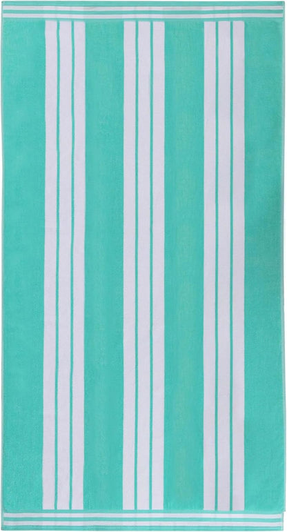 Superior Cotton Cabana Striped Beach Towels, Colorful Towels for Adult, Kid, Pool, Swimming, Sand, Travel, Large Oversized, Absorbent, Fast Drying, Bath Basics, Cabana Collection, 1 Piece, Mint