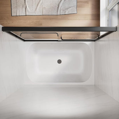 SUNNY SHOWER Double Sliding Glass Door 60" W x 62" H Shower Door 1/4" Tempered Glass Sliding Door Semi-Frameless Shower Glass Enclosure Bypass Walk in Shower Cabin, Matte Black
