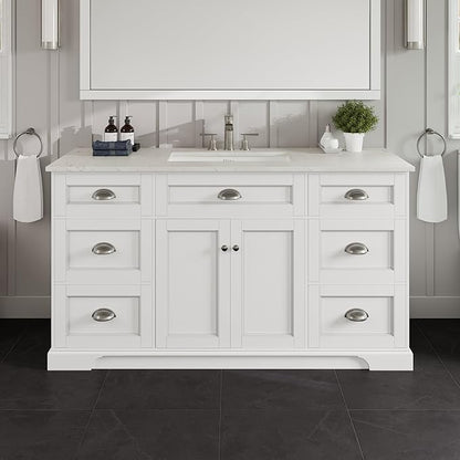 Eviva Epic 60 in. SS White Bathroom Vanity with White Carrara Quartz Countertop
