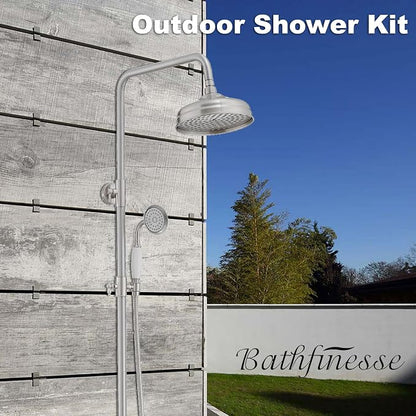 Exposed Shower System,Outdoor Shower Kit,Brushed Nickel | 8 Inch Rain Shower Head Sprayers,Handheld Shower Head & Tub Spout,Solid Brass,Dual Handle,High Pressure,Wall Mounted