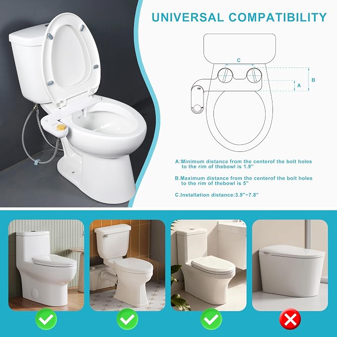Bidet Attachments for Toilet Seat Non-Electric Cold Wash | Self-Cleaning Retractable Nozzle,Adjustable Water Pressure&Spray Angle,Fits Elongated & Round Toilet,Bamboo Knob,Easy Install