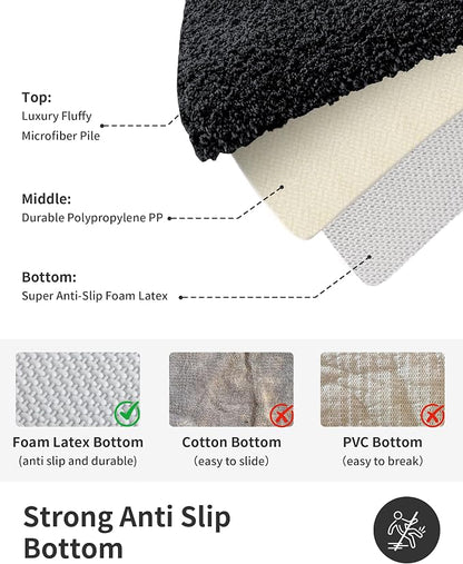 ILANGO Black Bathroom Rugs 60" × 24" Non Slip & Super Absorbent Thick Soft, Washable Bath Carpet Runner for Floor, Microfiber Plush Shaggy Bath Mats with Rubber for Bedroom Bathtub Shower Room