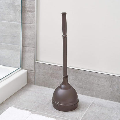 iDesign Kent Plastic Plunger with Cover Set, Bronze | 5.96" x 5.96" x 21.66", For Master, Guest, Kids', Office Bathroom, Cleaning and Storage