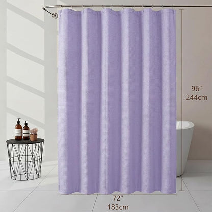 Extra Long Shower Curtain 96 Inch Long 1 Piece, Waffle Embossed Textured Fabric Shower Curtain for Bathroom Large Hotel, Water Resistant, Machine Washable, Lavender, 72Wx96L Inches