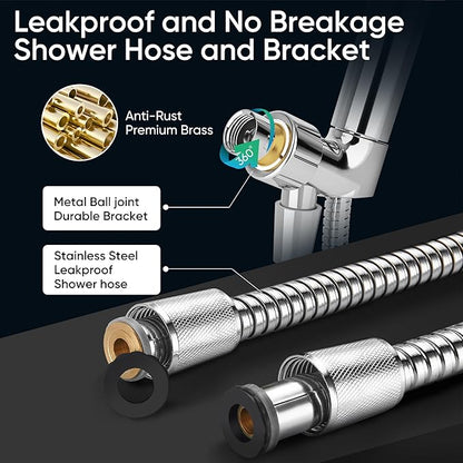 Cobbe 8-Setting Handheld Shower Head, Water-Saving Design, Chrome | Trickle Pause Mode, 5ft Stainless Steel Hose, Brass Swivel Bracket, Tool-Free Installation