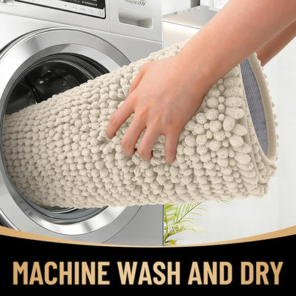 OLANLY Thick Chenille Large Bathroom Rugs 44x32, Absorbent Bath Mat, Sand | Soft Bath Rugs, Rubber Backing, Machine Wash Dry, Bath Mats for Bathroom, Tub and Shower, Home Decor Accessories