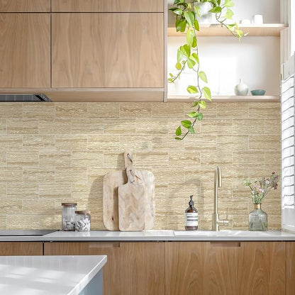 STICKGOO 10-Sheet Backsplash Peel and Stick Subway Tile(Thicker Design, Faux Golden Travertine)