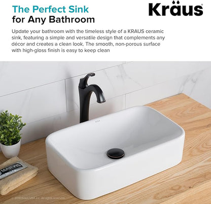 KRAUS Elavo Rectangular Vessel White Porcelain Ceramic Bathroom Sink, 19 inch KCV-122