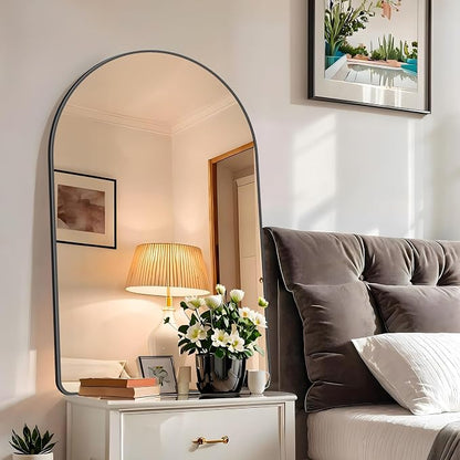 FORBATH Arched Mirror 30x48 Inch, Black Arched Bathroom Mirror Wall Mounted Modern Black Aluminum Frame Decor Large Dresser Mirror for Bedroom Living Room Entryway, Hanging or Leaning Against Wall