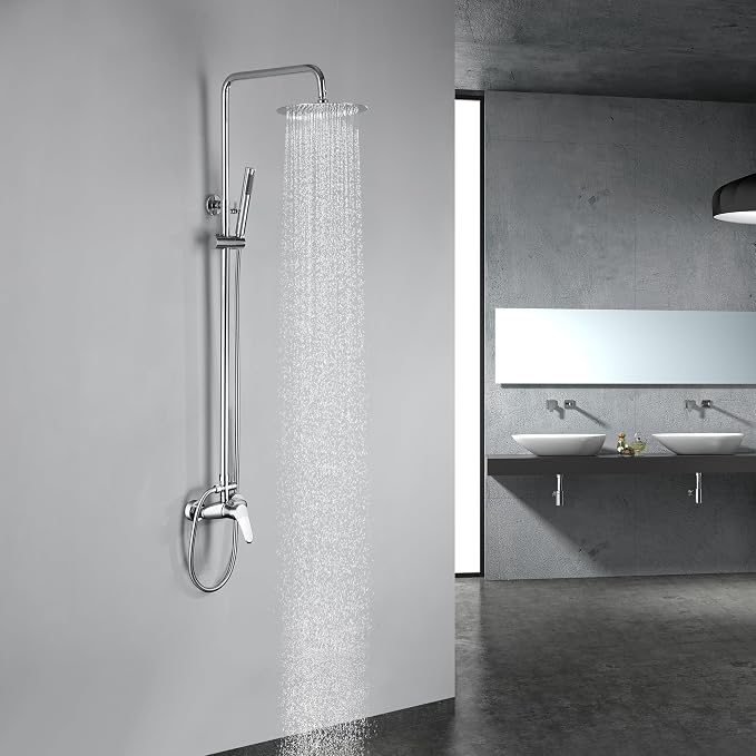 AmazonBasics Outdoor Shower Fixtures - Total Complete Shower Kit, Chrome Finish with SS304 Handheld High Pressure Shower Head, 2-Functions