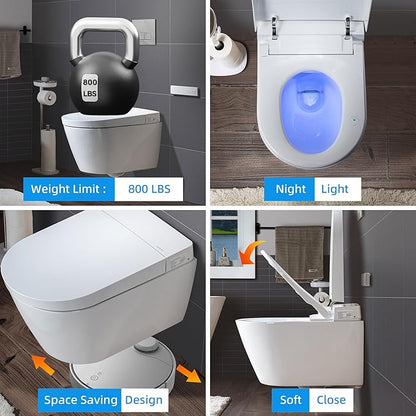 WOODBRIDGE Wall-Hung Smart Toilet with Dual-flush, Bidet Wash Function, Heated Seat & Dryer, Concealed Tank system and White Marble Stone Slim Flush Plates, LT611+ SWHT611+FP611-WH