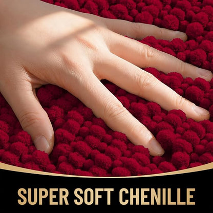 OLANLY Thick Chenille Bathroom Rugs 30x20, Soft Absorbent Bath Mat, Red | Bath Rugs, Rubber Backing, Machine Wash Dry, Bath Mats for Bathroom Floor, Tub and Shower, Home Decor Accessories