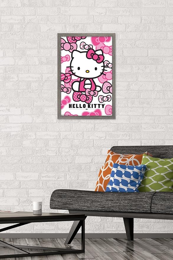 Trends International Hello Kitty - Bows Wall Poster, 14.725" x 22.375", Barnwood Framed Version