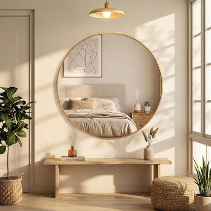 OLIXIS Circle Mirror 30 Inch, Bathroom Round Wall Mirror for Over Sink | Tempered Glass Shatterproof, Crystal Clear , Home Decor Entryway, Bedroom Vanity, Gold