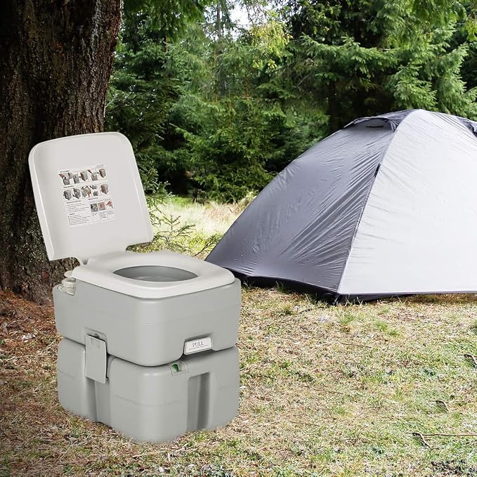 HAPPYGRILL Portable Toilet Outdoor Mini Toilet with Piston Pump Flush for Camping Boating Traveling