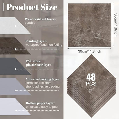 Spiareal 48 Pieces Peel and Stick Floor Tiles Vinyl Flooring 12 x 12 Inch Stick on Floor Tile Self Adhesive Waterproof DIY for Bathroom Kitchen Bedroom Living Room(Multicolor Marble)