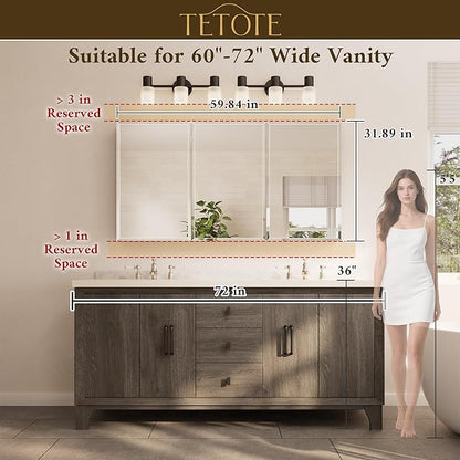 TETOTE 60 x 32 Medicine Cabinet with Tempered Beveled Mirror Black Aluminum Cabinet DTC Hinges, Stepless Adjustable Shelves, Recessed/Surface-Mounted