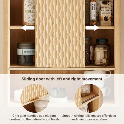 Bathroom Wall Cabinet, Modern Medicine Cabinet with Sliding Door, Storage Cabinet Wall Mounted for Kitchen Dining Room Living Room, Natural Oak