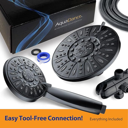 AquaDance 7" Premium High Pressure 3-way Rain & Handheld Shower Head Combo | Enjoy Luxury 7-inch Showerhead & 6-mode Hand Shower Separately or Together! Premium Stainless Steel Hose - Black