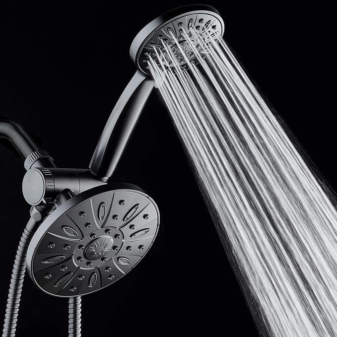 AquaDance 6" Premium High Pressure 3-way Rain & Handheld Shower Head Combo | Enjoy Luxury 6-inch Showerhead & 6-mode Hand Shower Separately or Together! Premium Stainless Steel Hose - Black