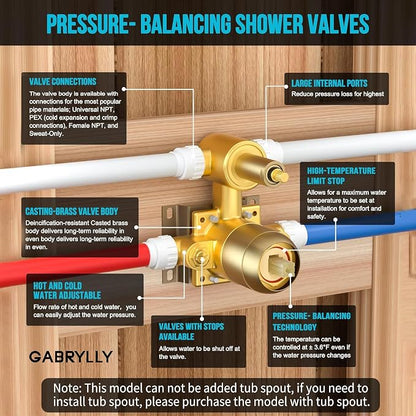 Gabrylly Shower System, 8" Wall Mounted Shower Faucet Set, Brushed Gold | Rain Shower Head with Handheld Spray Combo, All Metal Rainfall Shower Head Complete Set Shower Mixer Valve for Bathroom