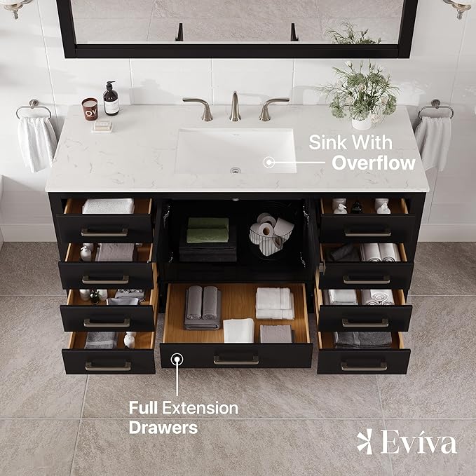 Eviva Aberdeen 60 in. Espresso Single Sink Bath Vanity with Carrara Quartz Top and Undermount Porcelain Sink