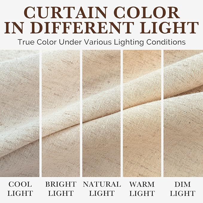 Seasonwood Beige Linen Shower Curtain Farmhouse Bathroom Decor 72x96 Inches | Boho Bathroom Decor,12 Sturdy Stainless Steel Sliding Hangers,Rustic Country Style,Linen Shower Curtains for Bathroom