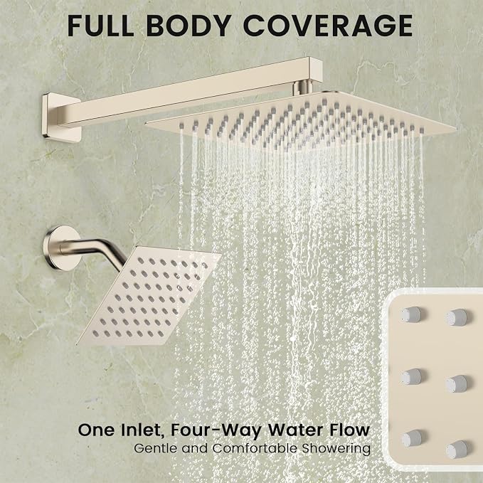 Longriver 3-Push Button Shower Faucet Set Hydro Power Temperature Display | Shower System Wall Mounted 10" & 6" Shower Head with 3-Spary Handheld, Shower Fixtures with Valve and Trim Kit-Brushed Nickel
