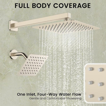 Longriver 3-Push Button Shower Faucet Set Hydro Power Temperature Display | Shower System Wall Mounted 10" & 6" Shower Head with 3-Spary Handheld, Shower Fixtures with Valve and Trim Kit-Brushed Nickel