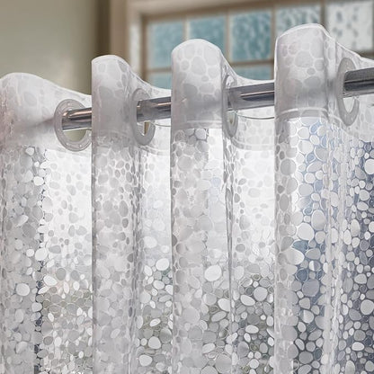 No Hook Shower Curtain or Liner, Standard Size 71 x 74, Pebble | 8G Heavy Duty, Cobblestone Bathroom Shower Curtain, No Hooks Required, Waterproof Plastic & PVC Free
