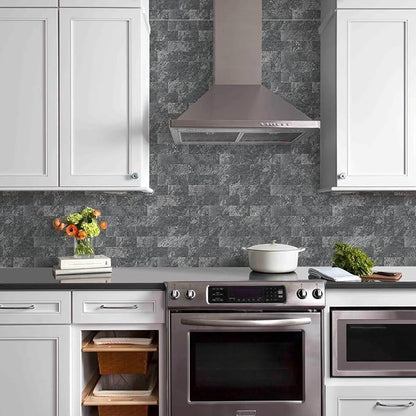 Vamos Tile 100 Pieces Peel and Stick Backsplash Tiles, 3" x 6" PVC Subway Tile, Black Slate Stick on Backsplash Tiles for Kitchen/Bathroom/Fireplace/Laundry/Camper