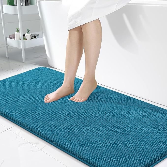 OLANLY Memory Foam Bathroom Runner Rugs 47x24, Long Bath Mats, Peacock Blue | Soft Quick Dry Bath Rugs, Non-Slip, Absorbent Machine Washable Mat for Bathroom Floor, Tub and Shower, Home Decor Accessories