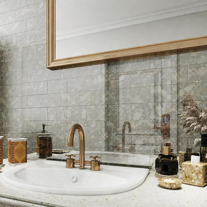 20PCS Peel and Stick Backsplash, 3"x 9" Antique Mirror Glass Tile(Rust) | Self-Adhesive Subway Tile, Backsplash Tile for Kitchen/Bathroom/Living Room