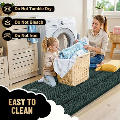 OLANLY Thick Bathroom Rugs 30x20, Soft Chenille Bath Rugs, Blackish Green | Rubber Backing, Machine Wash, Extra Absorbent Striped Bath Mats for Bathroom Floor, Tub and Shower, Home Decor Accessories