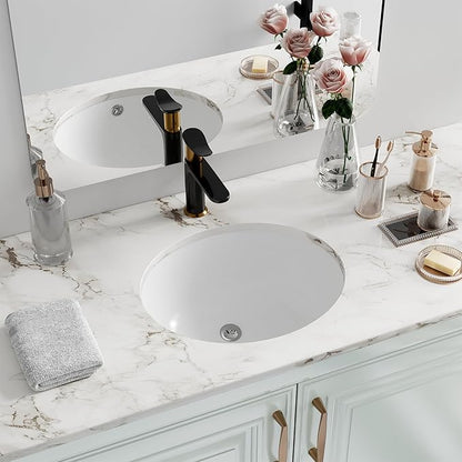 Undermount Bathroom Sink Oval, Hugsleek Interior Bowl Size 18 x 15 inch White Porcelain Ceramic Vessel Sink Under Counter Oval Exterior size 20x16in Bath Sink Bowl Basin Lavatory Vanity Fireclay
