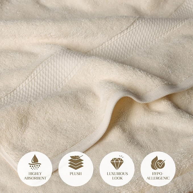 SUPERIOR Egyptian Cotton Ultra Plush & Absorbent, 3 Piece Set, Cream | Quick Dry, Soft Luxury Towel Set, Bath Essentials, Guest Bath, Spa, 1 Bath, 1 Hand, 1 Face Towels, Madeline Towels