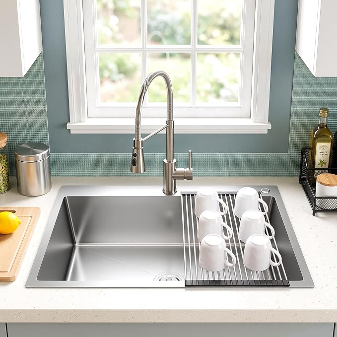 33x22 Inch Topmount or Drop In Kitchen Sink Worktation, Stainless Steel Single Bowl Sink with Drainpipe for RV, Prep Kitchen