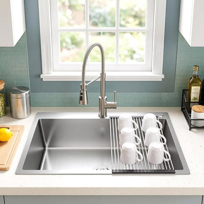 33x22 Inch Topmount or Drop In Kitchen Sink Worktation, Stainless Steel Single Bowl Sink with Drainpipe for RV, Prep Kitchen