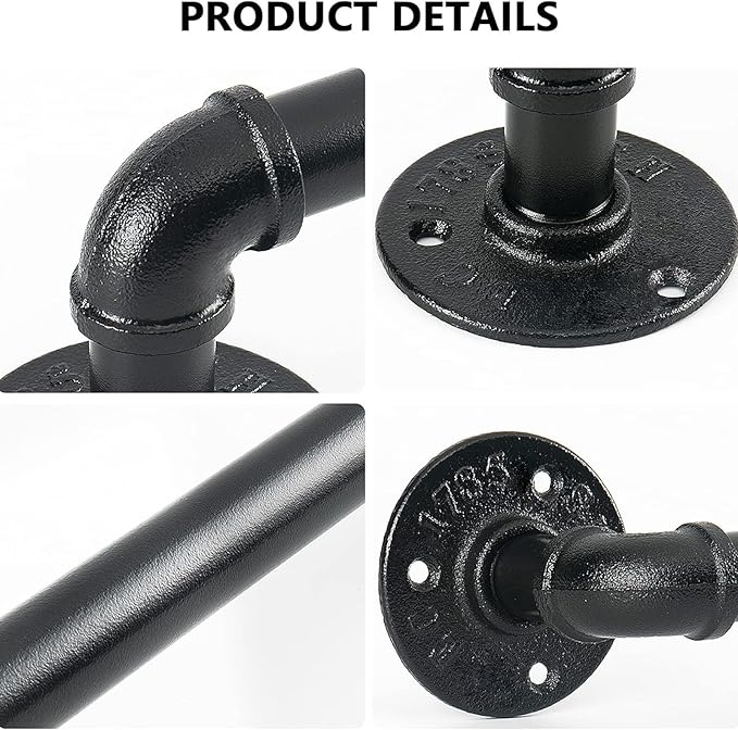 Industrial Pipe Towel Rack Towel Bar, Heavy Duty Wall Mounted Rustic Farmhouse Bath Towel Holder for Bathroom (Black, 12 inch)